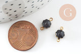Pendentifs doré Fleur émail noir paillettes pour création bijoux,9mm, x10 G4304
