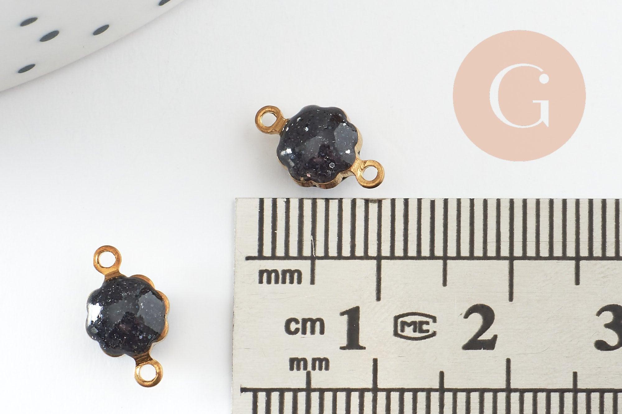 Pendentifs doré Fleur émail noir paillettes pour création bijoux,9mm, x10 G4304