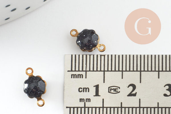 Pendentifs doré Fleur émail noir paillettes pour création bijoux,9mm, x10 G4304