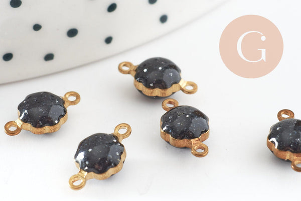 Pendentifs doré Fleur émail noir paillettes pour création bijoux,9mm, x10 G4304