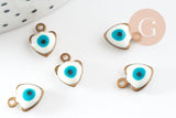 Pendentifs doré coeur émail blanc, mauvais oeil, laiton doré, pendentif chance,création bijoux,11mm, x10 G4302