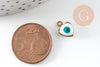 Pendentifs doré coeur émail blanc, mauvais oeil, laiton doré, pendentif chance,création bijoux,11mm, x10 G4302