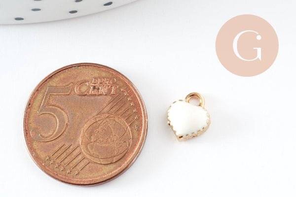 Pendentifs doré cœur émail blanc, pendentif coeur,fournitures créatives, métal doré, pendentif amour, 8mm, x10 G1885