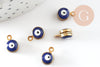 Pendentifs doré émail bleu marine, mauvais oeil, laiton doré, pendentif chance,création bijoux,10mm, x10 G2980