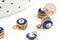 Pendentifs doré émail bleu marine, mauvais oeil, laiton doré, pendentif chance,création bijoux,10mm, x10 G2980