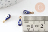 Pendentifs doré goutte Fleur émail bleu foncé, mauvais oeil, laiton doré, pendentif chance, 9mm, x10 G3560