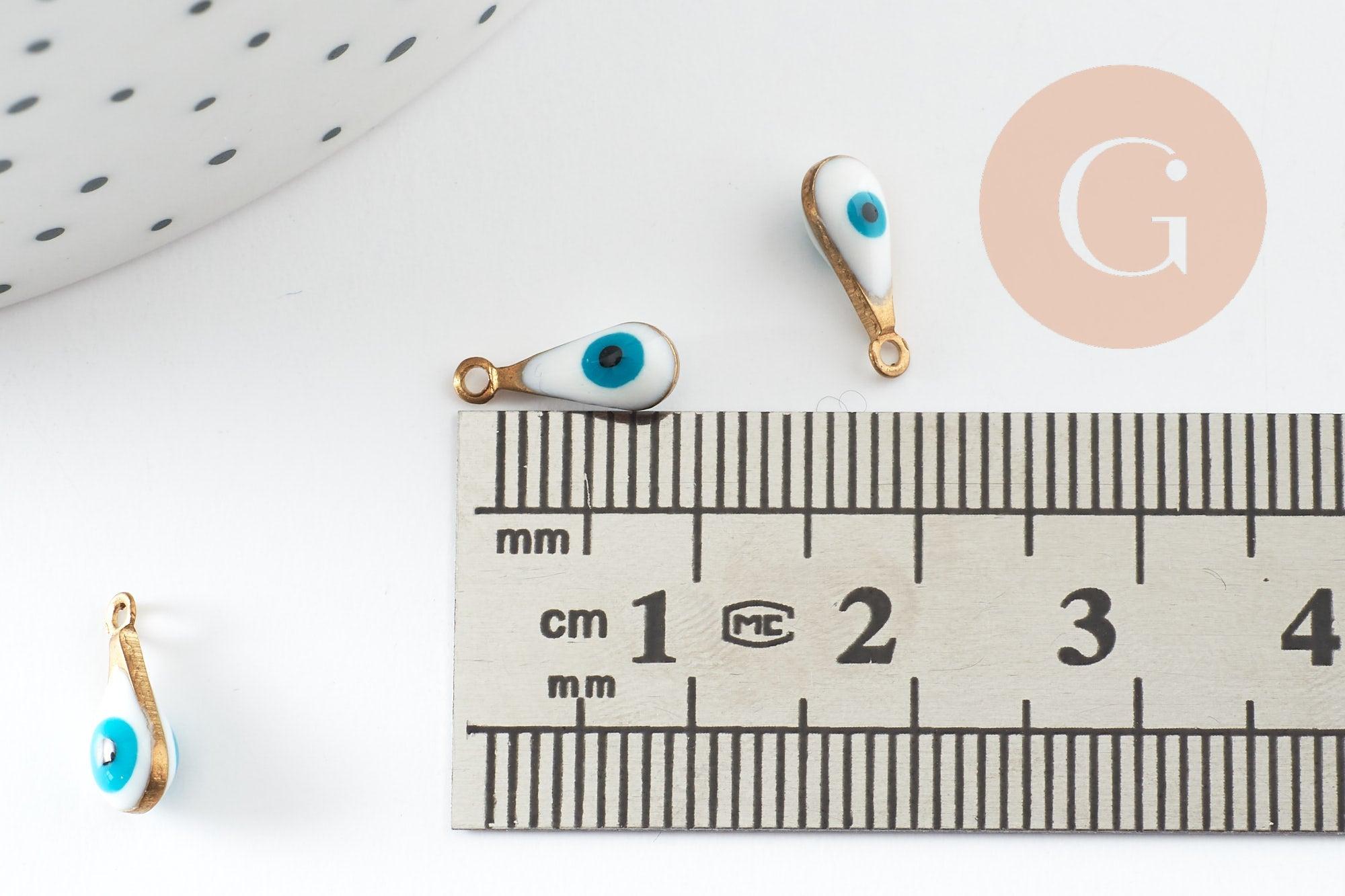 Pendentifs doré goutte émail blanc, mauvais oeil, laiton doré, pendentif chance,création bijoux,9mm, x10 G3330