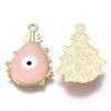 Pendentifs doré goutte émail rose zamac doré oeil protecteur, pendentif chance,28mm, x1 (G5471)