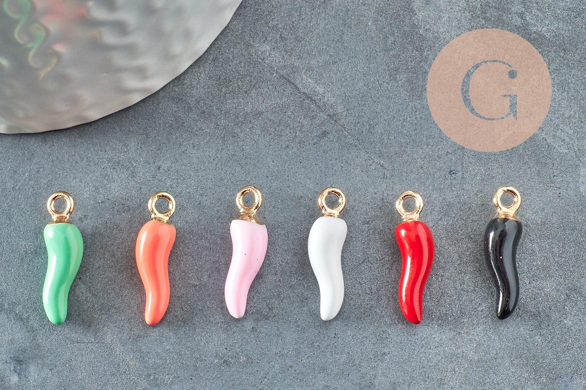 Pendentifs doré piment émail multicolore 15mm, x5 (G9530)