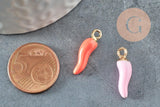 Pendentifs doré piment émail multicolore 15mm, x5 (G9530)