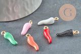 Pendentifs doré piment émail multicolore 15mm, x5 (G9530)
