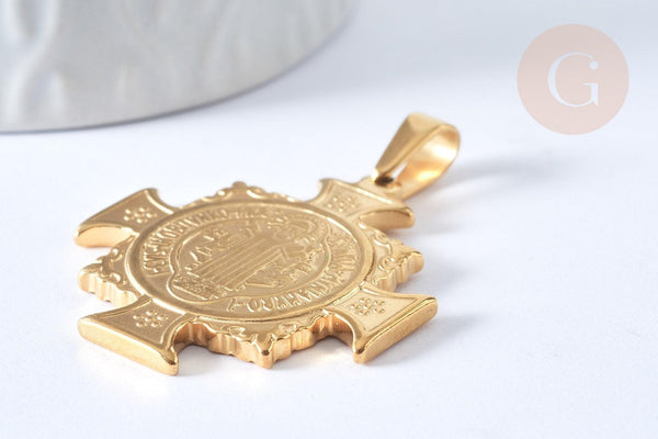 Pendentifs en acier inoxydable saint Benoit, création bijou acier inoxydable, 39mm, x1 G4608