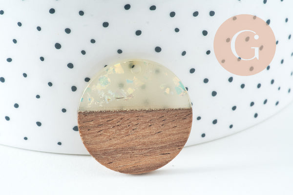 Pendentifs en bois de noyer résine iridescente, perle bois naturel, Perle géométrique,perle rectangle,création bijoux bois,28mm,x2 G4384