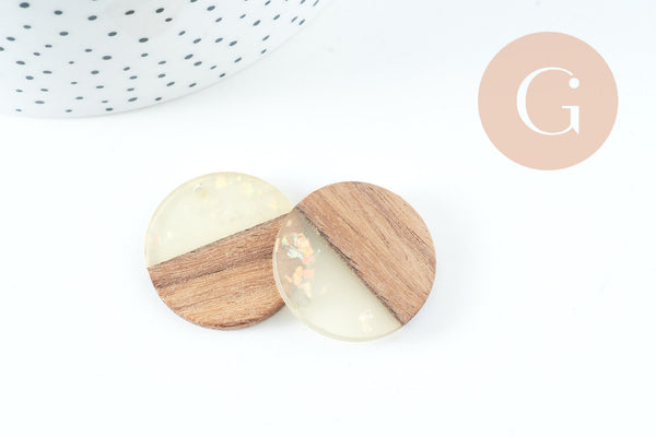 Pendentifs en bois de noyer résine iridescente, perle bois naturel, Perle géométrique,perle rectangle,création bijoux bois,28mm,x2 G4384