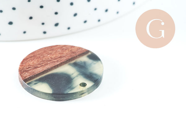 Pendentifs en bois de noyer résine taches, perle bois naturel, Perle géométrique,perle rectangle,création bijoux bois,28mm, x2 G4199