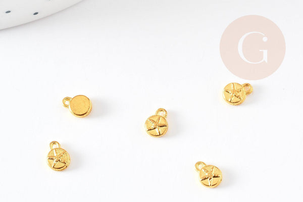 Pendentifs médailles rondes doré étoile de mer 6.5mm, x1 / x5 / x10 (G1025)