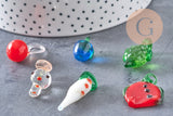 Pendentifs mélangés fruits en verre tchèque 17-36mm, x5 (G4507)