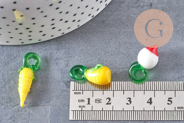 Pendentifs mélangés fruits en verre tchèque 22-34mm, x5 (G3255)