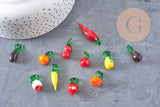 Pendentifs mélangés fruits en verre tchèque 22-34mm, x5 (G3255)