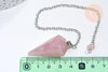 Pendule radiesthésie Quartz rose naturel chaine argent, pendule magnétisme, litotherapie,création bijoux,23cm, x1 G5347