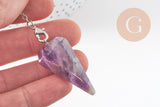 Pendule radiesthésie améthyste naturel chaine argentée, pendule magnétisme, litotherapie,création bijoux,23cm, x1 (G6737)