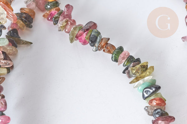 Perle Chips tourmaline naturelle couleur mixte 3~5mm,perle pierre naturelle ,x1 le fil de 40cm (G7888)