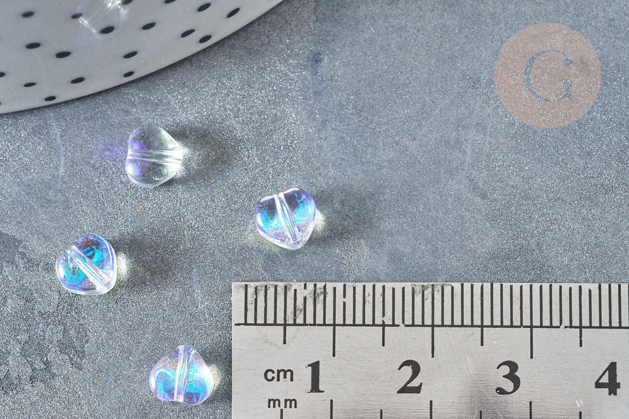 Perle Coeur verre bleu blanc transparent 6mm, des perles en verre, x10 (G8040)