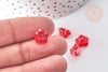 Perle Fleur verre transparent rouge 10mm, perle verre fleur, perle artisanale verre, x20 (G7962)