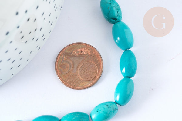 Perle Howlite ovale teintée turquoise foncé naturelle 12mm, x5 (G8743)