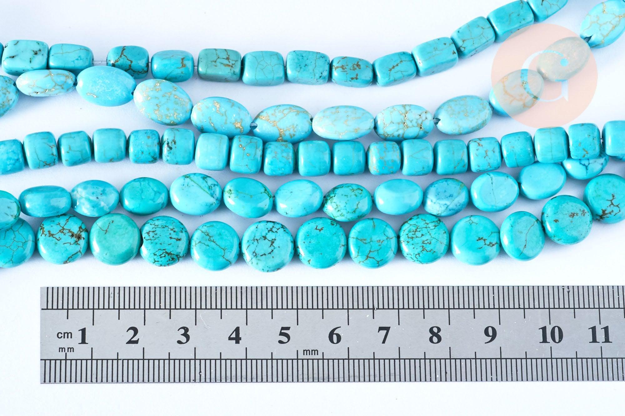Perle Howlite teintée turquoise foncé naturelle formes mixtes 5-30mm,le fil de 40cm, x1 (G7513)
