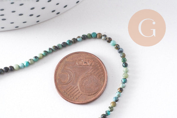Perle Jaspe turquoise africaine naturelle 2mm,x1 fil de 39cm (G1541)
