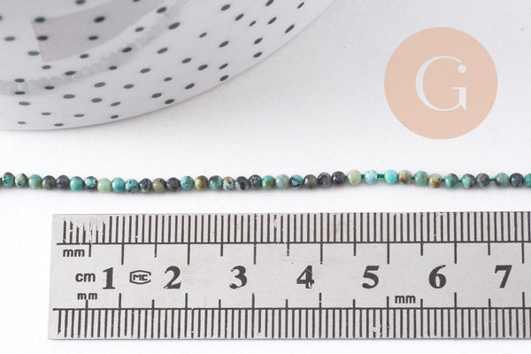 Perle Jaspe turquoise africaine naturelle 2mm,x1 fil de 39cm (G1541)