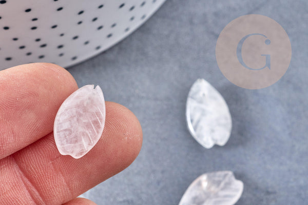 Perle Pendentif feuille quartz rose naturelle 19.5mm, pendentif pierre ,x1 (G8729)
