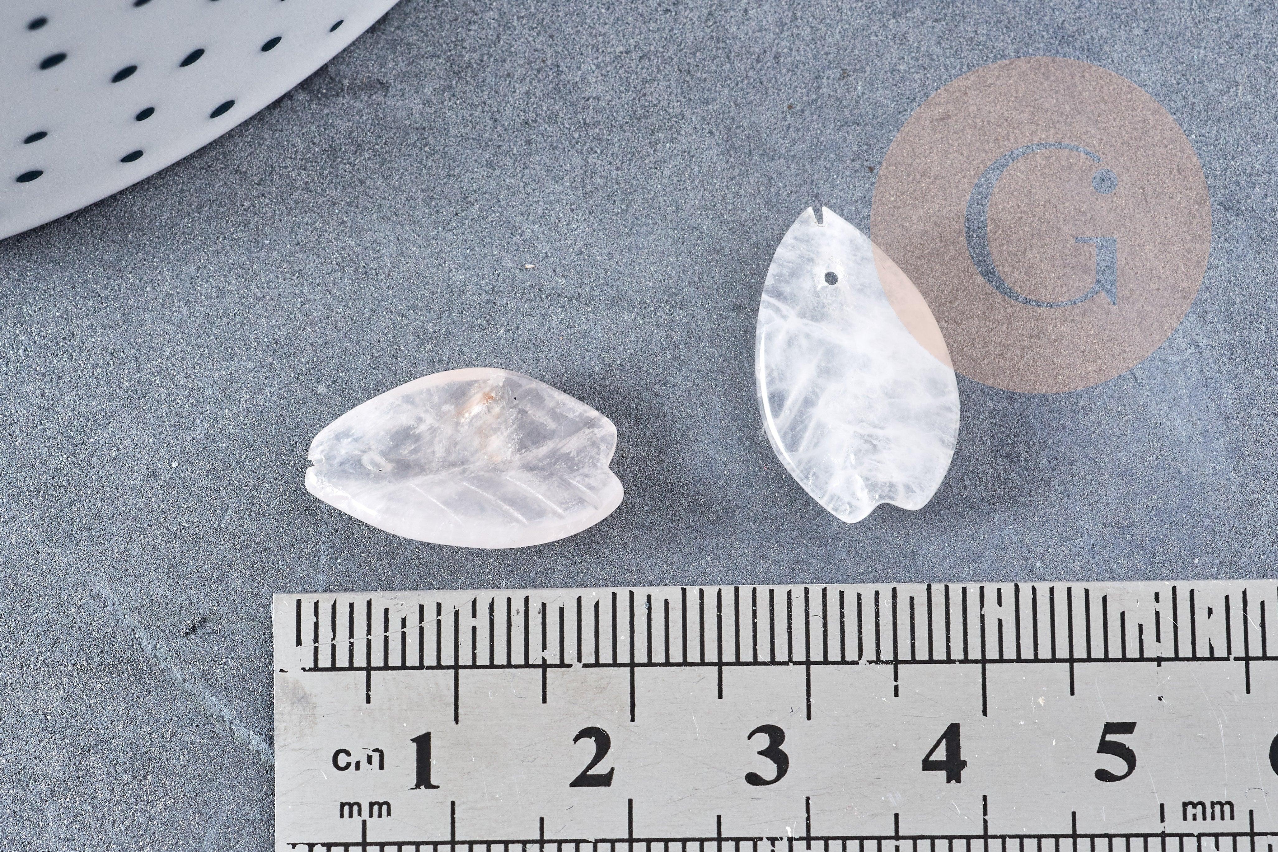 Perle Pendentif feuille quartz rose naturelle 19.5mm, pendentif pierre ,x1 (G8729)