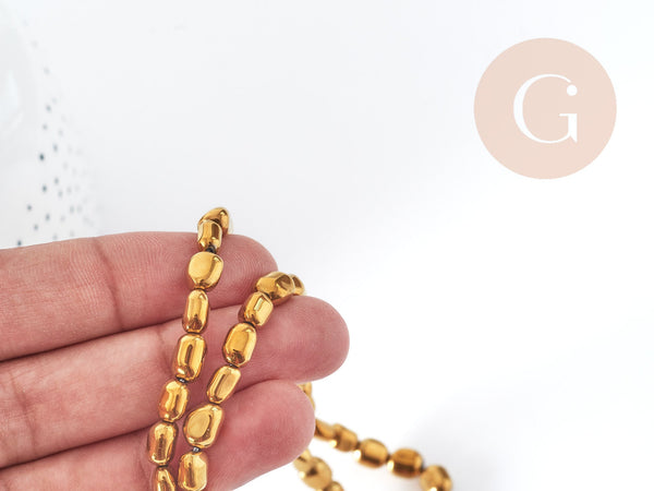 Perle Pépite dorée hématite de synthèse 7x4mm, pierre, fil de 40cm x1 (G9009)