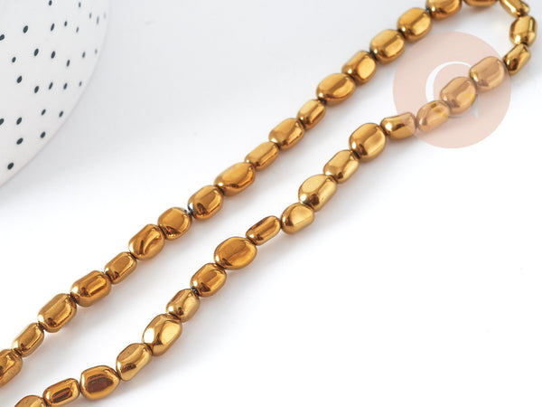 Perle Pépite dorée hématite de synthèse 7x4mm, pierre, fil de 40cm x1 (G9009)