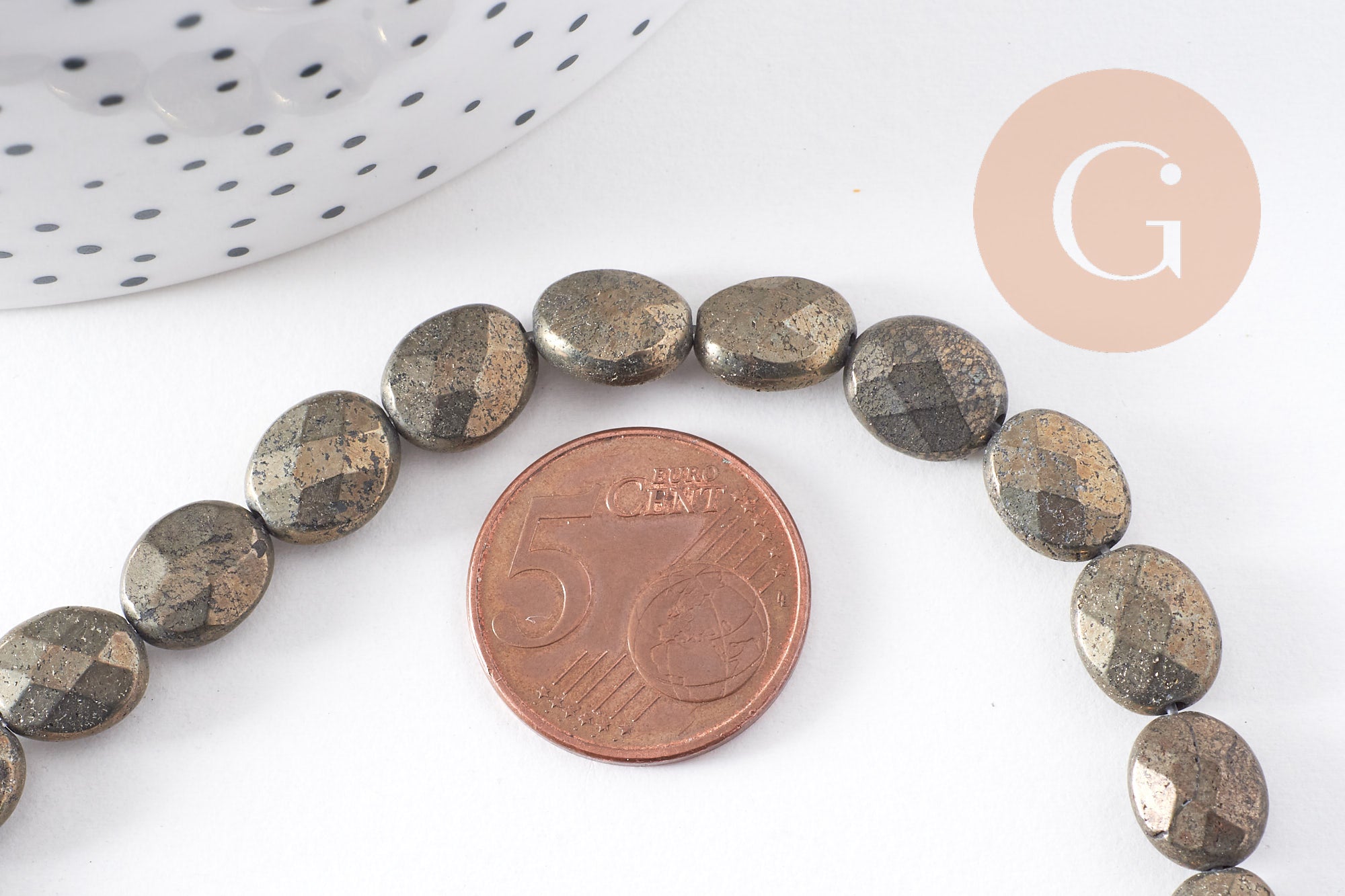 Perle Pyrite ovale facettée naturelle grise 10mm, perle bijoux pierre naturelle, x1 le fil de 38 cm (G7875)