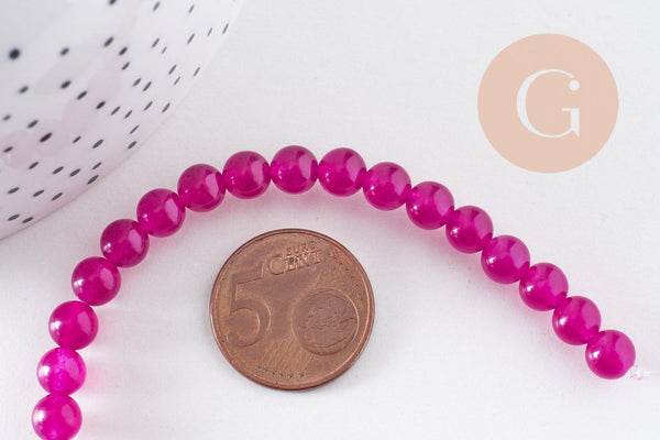 Perle Ronde Jade naturel teinté rose fuchsia 6mm, fil de 37.5cm x1 (G10196)