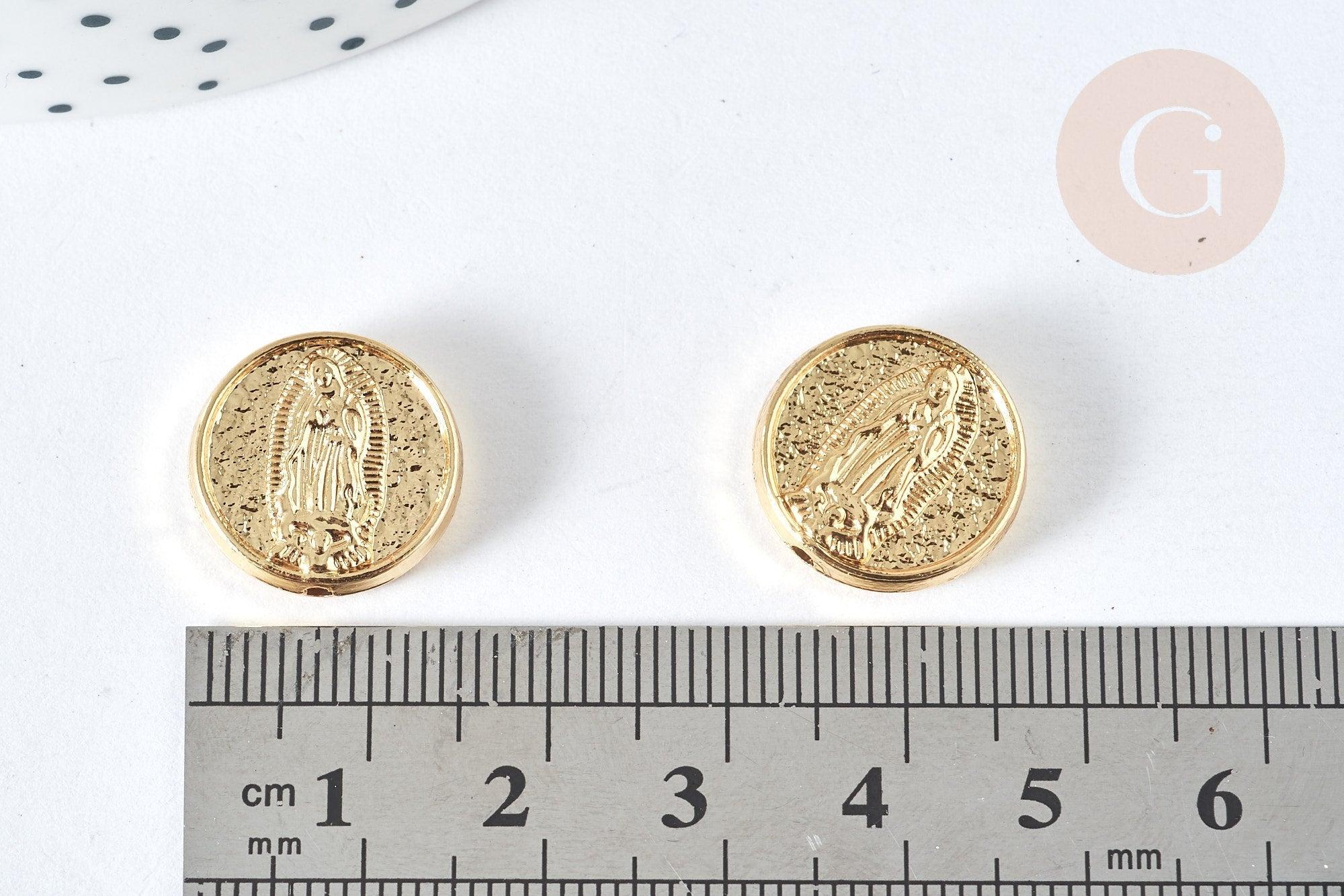 Perle Ronde Vierge Marie laiton doré 15,5mm, x1 (G7500)