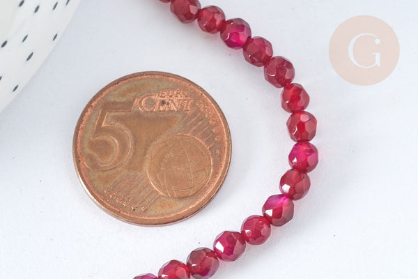 Perle Ronde facettée agate naturelle rouge magenta 4mm, pierre naturelle, le fil de 35cm, x1, G7344)