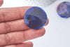 Perle Ronde plate plastique acrylique bleu foncé imitation pierre 32mm, x1 (G7968)