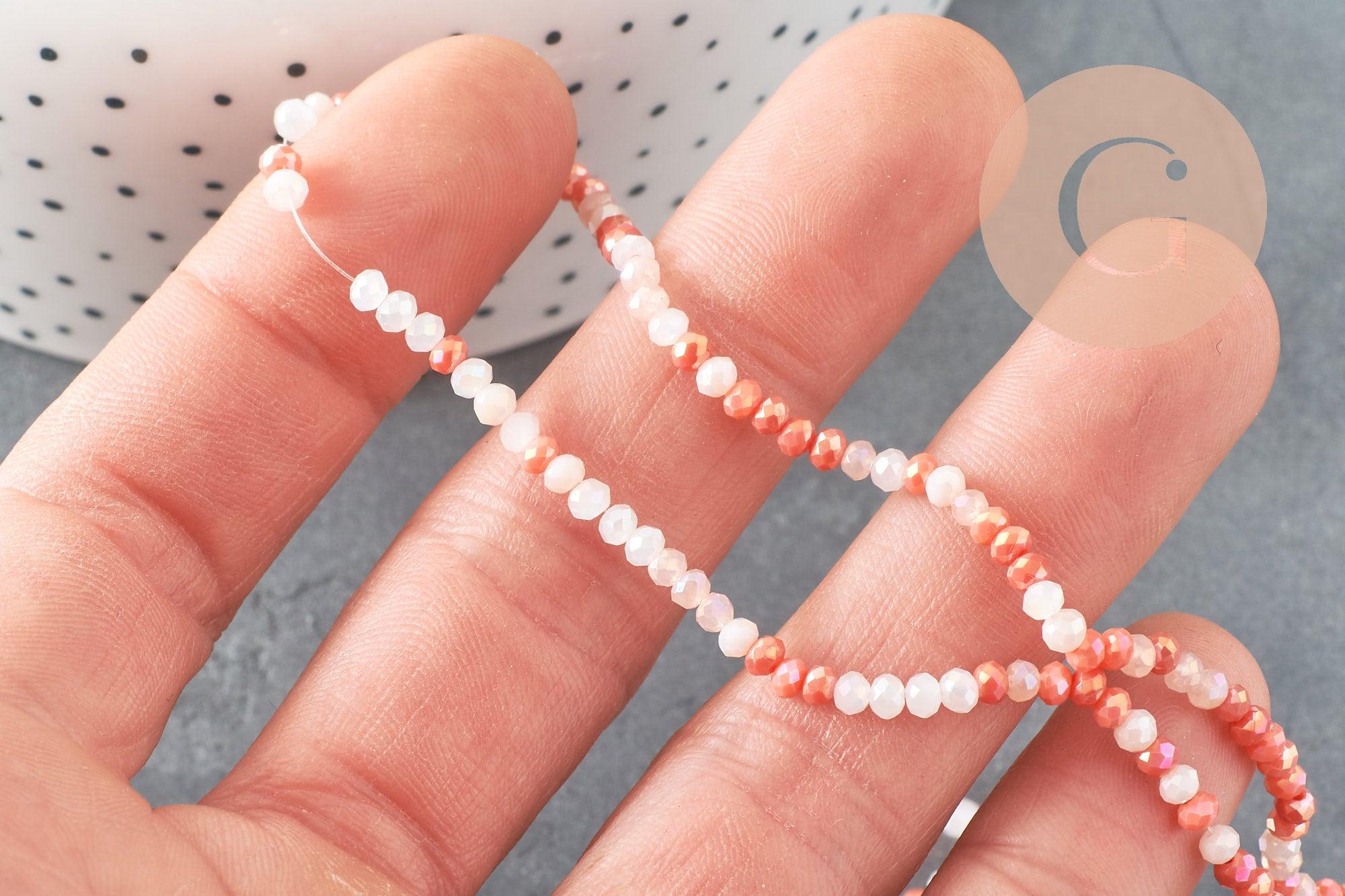 Perle Ronde verre facettée orange et beige brillante AB 3x2,5mm,création bijoux DIY, fil de 43cm , x1 (G7478)