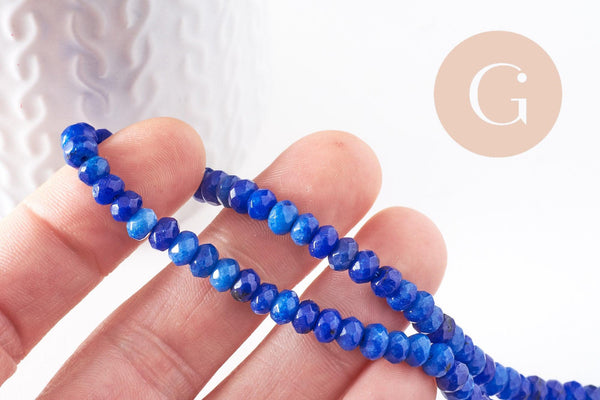Perle Rondelle Jaspe de sésame teintée facettée bleu foncé 6x4mm, pierre naturelle, le fil de 37.5cm (G7871)