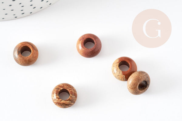 Perle Rondelle donut Jaspe marron naturelle 14mm, rondelle pierre pour création bijoux x2 (G9212)