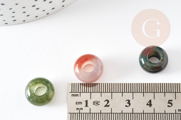 Perle Rondelle donut agate indienne naturelle 14mm, rondelle pierre pour création bijoux x2 (G9208)