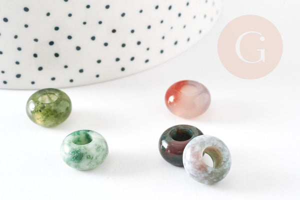 Perle Rondelle donut agate indienne naturelle 14mm, rondelle pierre pour création bijoux x2 (G9208)