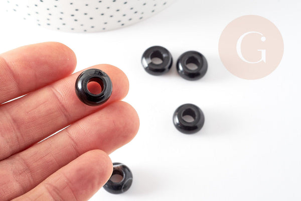 Perle Rondelle donut agate naturelle noire 14mm,rondelle pierre pour création bijoux x2 (G9209)