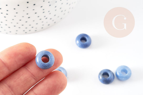 Perle Rondelle donut aventurine naturelle bleu 14mm, rondelle pierre pour création bijoux x2 (G9210)