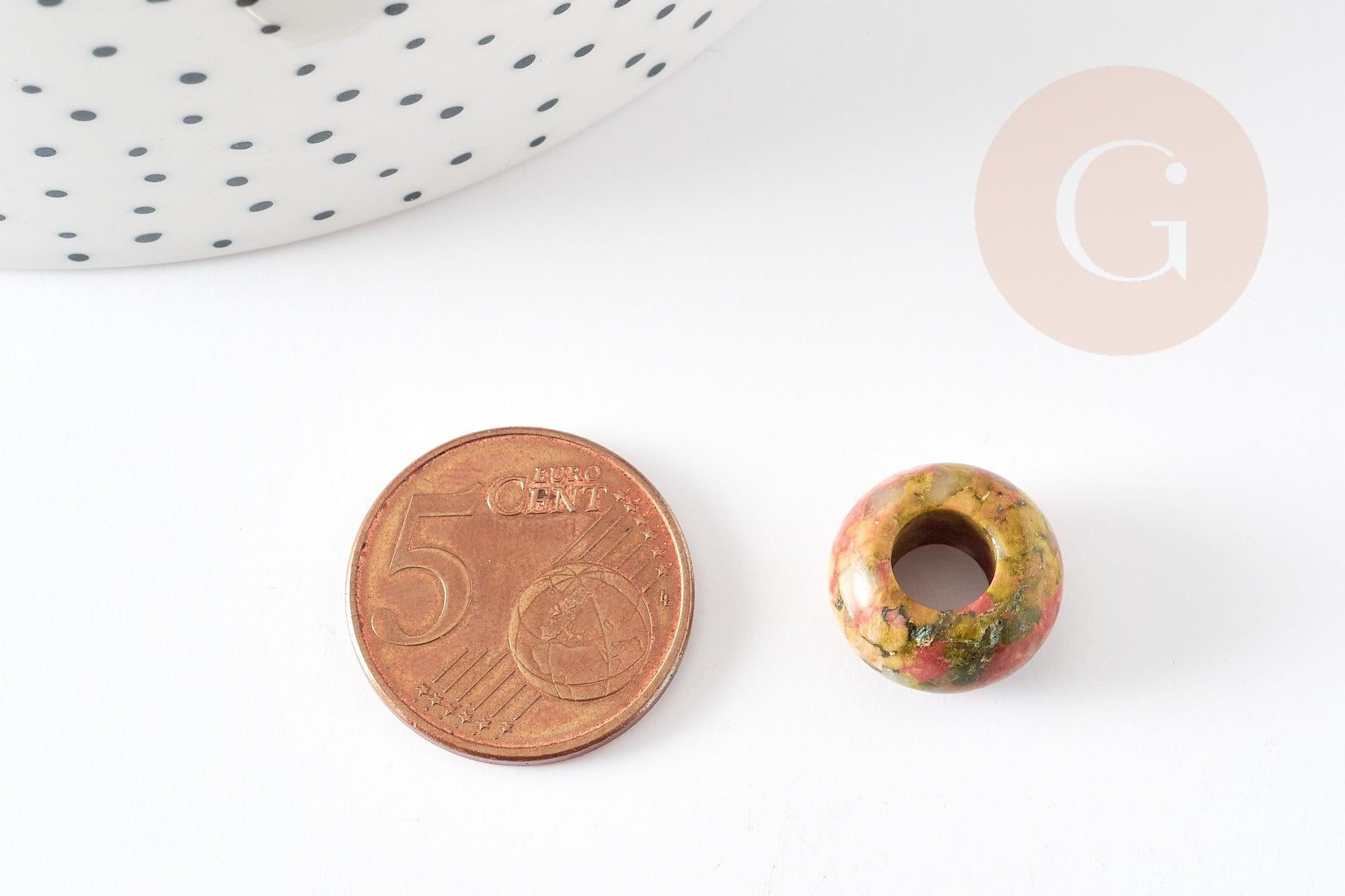 Perle Rondelle donut unakite verte naturelle 14mm, rondelle pierre pour création bijoux x2 (G9215)