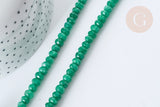 Perle Rondelle jade teinté facettée vert foncé 6x4mm, pierre, le fil de 39cm( G7887)